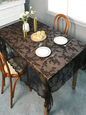 1pc French Vintage Hollow Knitted Lace Edge Tablecloth, Rectangular Dining Table Mat, Tea Table Lace Cover, French Style Decorative Cover, Home Decor