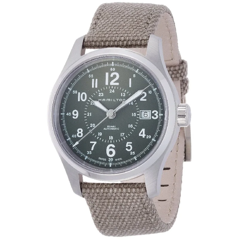 Hamilton Men's H70595963 Khaki Field Automatic Olive Leather and Nylon Watch