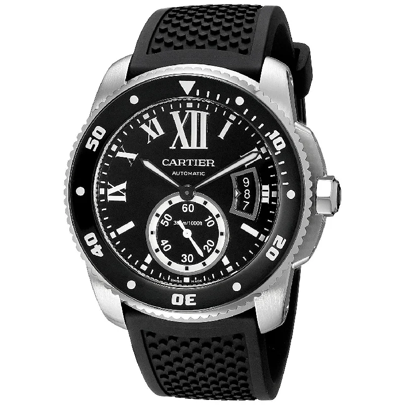 Cartier Men's W7100056 Calibre Automatic Black Rubber Watch