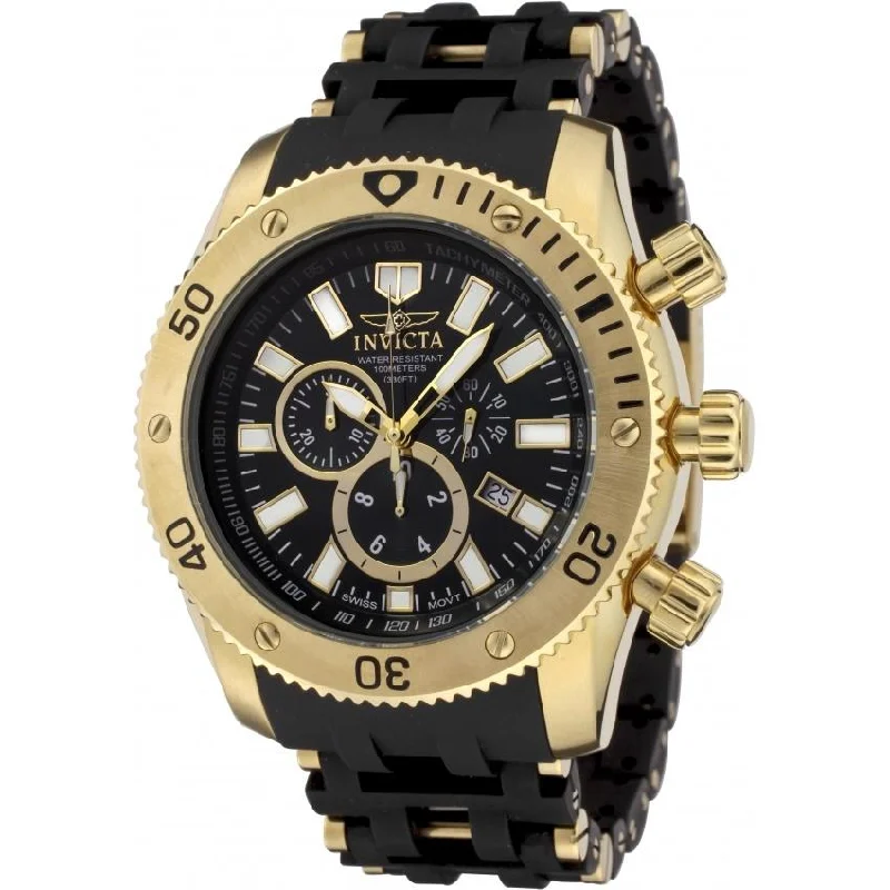 Invicta Men's 0140 Sea Spider Chronograph Black and Gold-Tone Inserts Polyurethane and Stainless Steel Watch