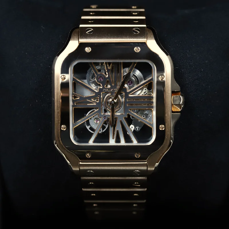 Cartier<br>WHSA0008 Santos De Cartier Rose Gold Skeleton Dial