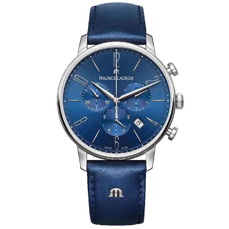 Maurice Lacroix Men's Blue Eliros Chronograph Leather Watch EL1098-SS001-420-4