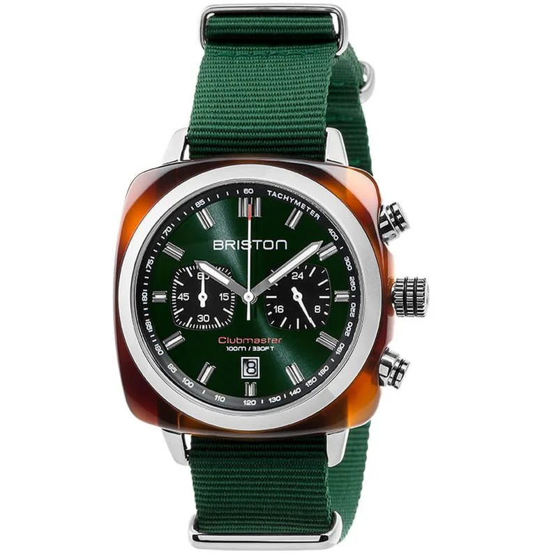 Briston Green Clubmaster Sport Nylon Chronograph Briston Watch 17142.SA.TS.10.NBG