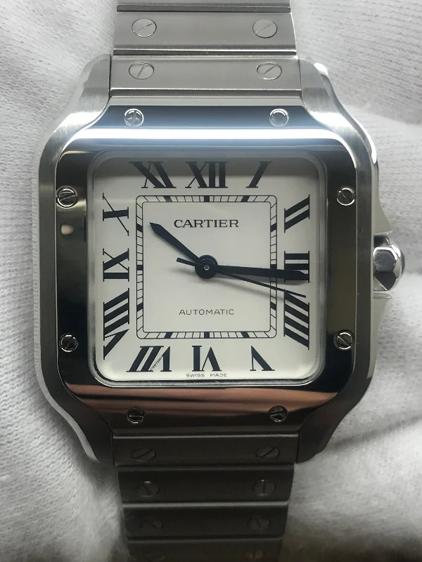 Cartier Santos 100 Midsize WSSA0029 White Roman Dial Automatic Watch