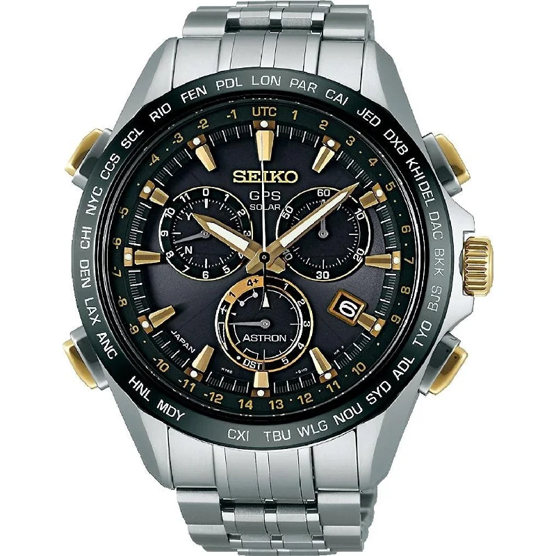 Seiko Men's SSE007 Astron GPS Solar Chronograph World Time Titanium Watch