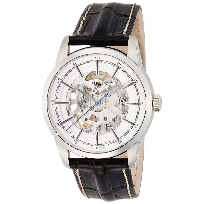 Hamilton Men's H40655751 Railroad Skeleton Automatic Black Leather Watch