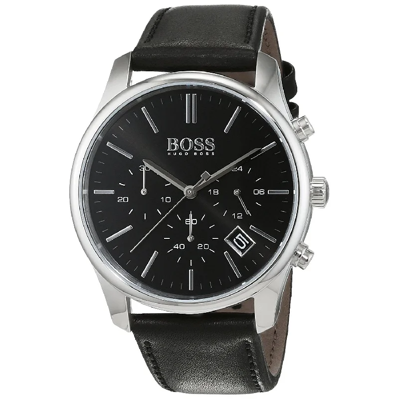 Hugo Boss Men's 1513430 Time one Chronograph Black Leather Watch