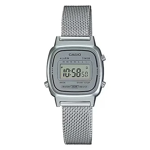 Casio Ladies Watch Digital Vintage Classic Milanese Silver LA670WEM-7DF