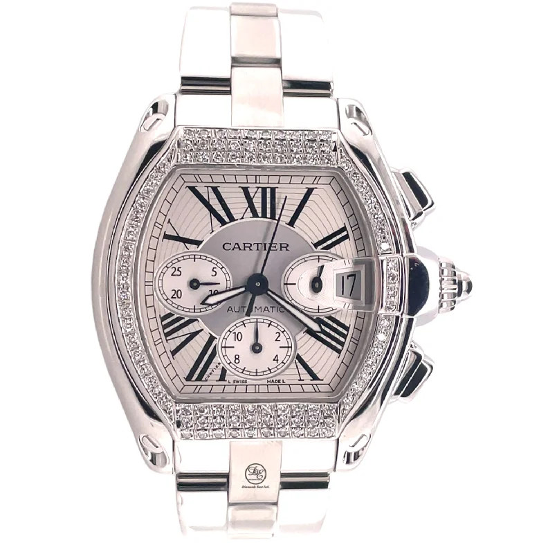 Cartier Roadster XL Chronograph W62019X6 2618 Custom Diamond Bezel PreOwned