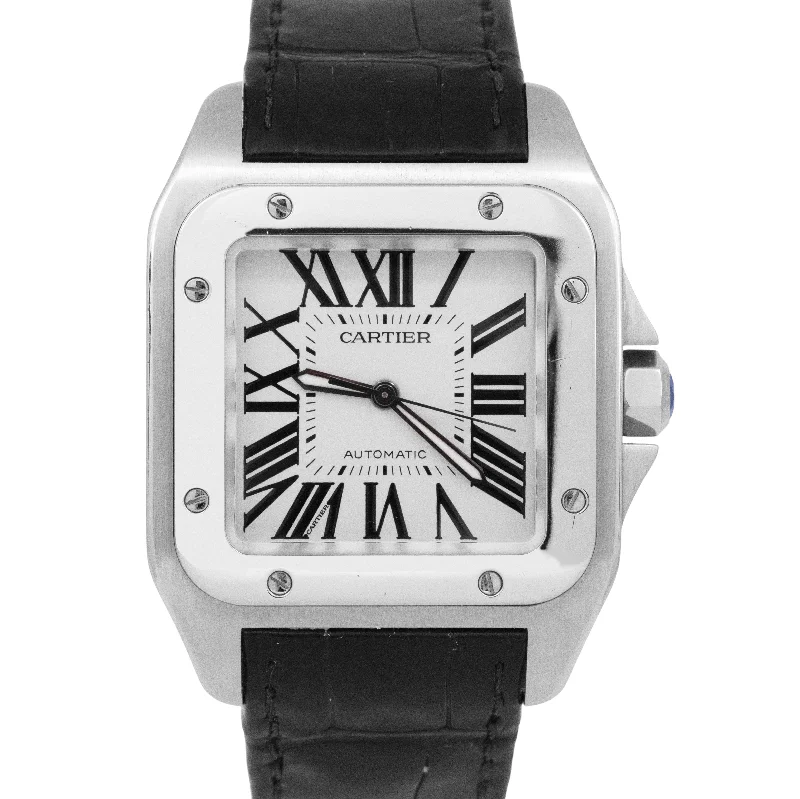 PAPERS Cartier Santos 100 XL Stainless Steel White 38mm Watch 2656 W20073X8 BOX