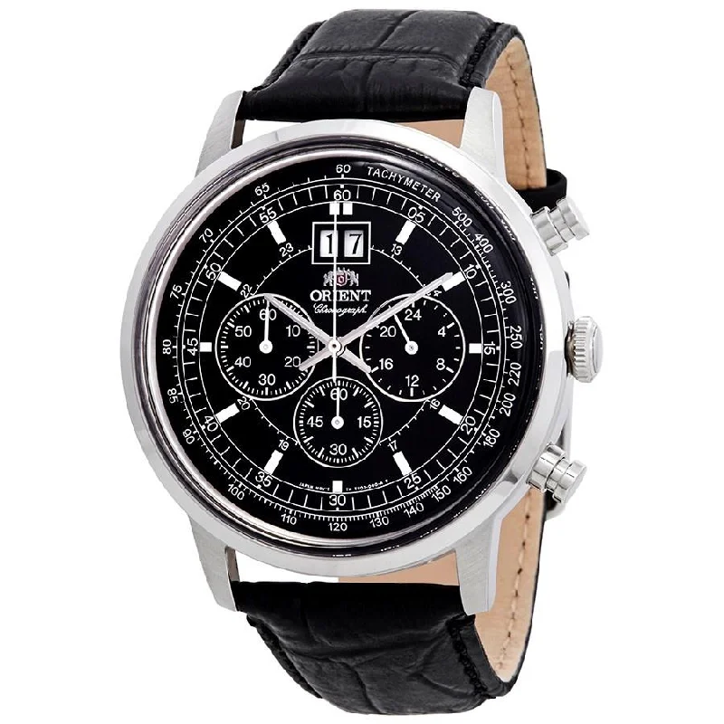 Orient Men's FTV02003B0 Classic Chronograph Black Leather Watch