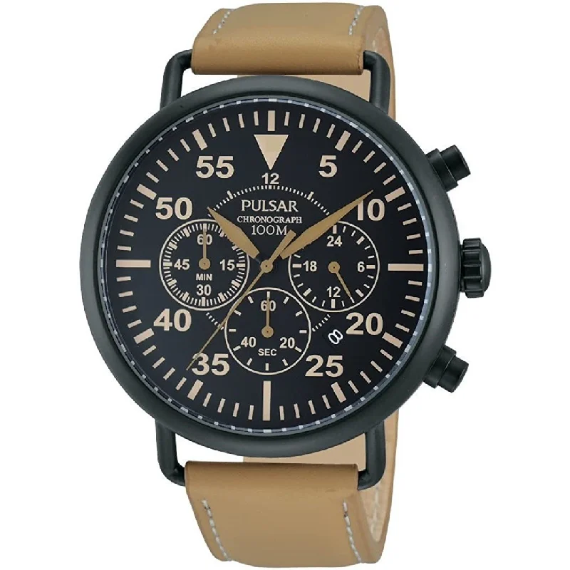 Pulsar Men's PT3479 Pulsar Chronograph Brown Leather Watch