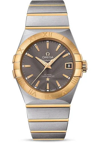 Omega Constellation Co-Axial Watch - 38 mm Steel Case - 18K Yellow Gold Bezel - Grey Dial - 123.20.38.21.06.001