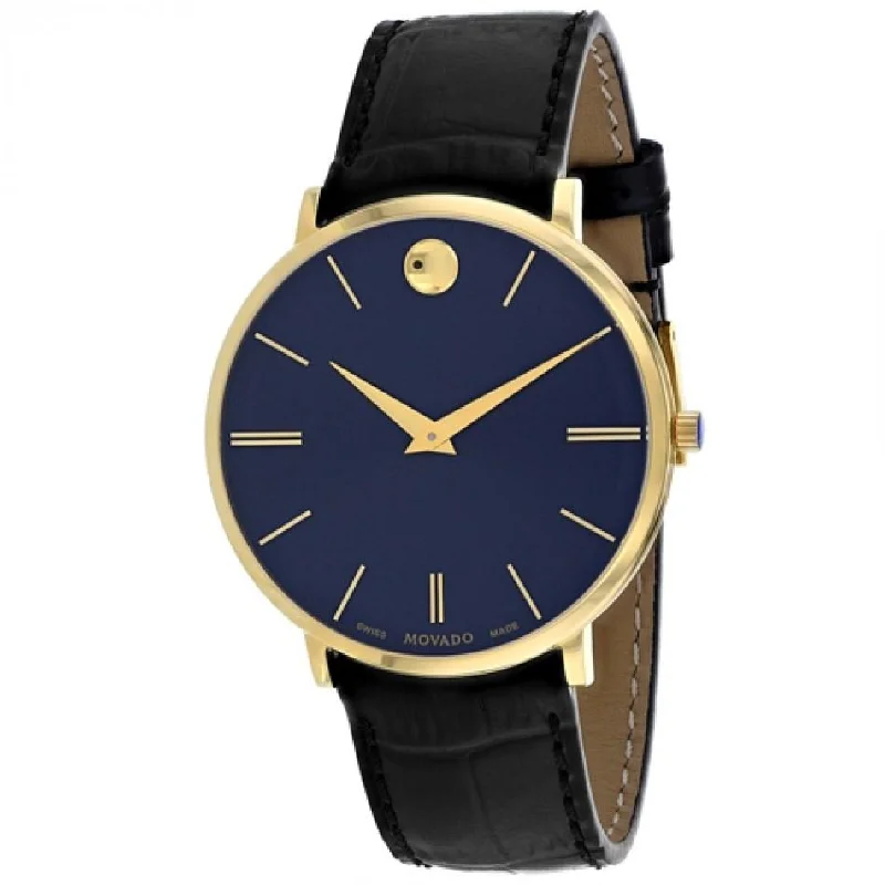 Movado Men's 0607173 Ultra Slim Black Leather Watch