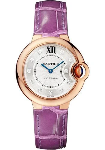 Cartier Ballon Bleu de Cartier Watch - 33 mm Pink Gold Case - Purple Alligator Strap - WE902063