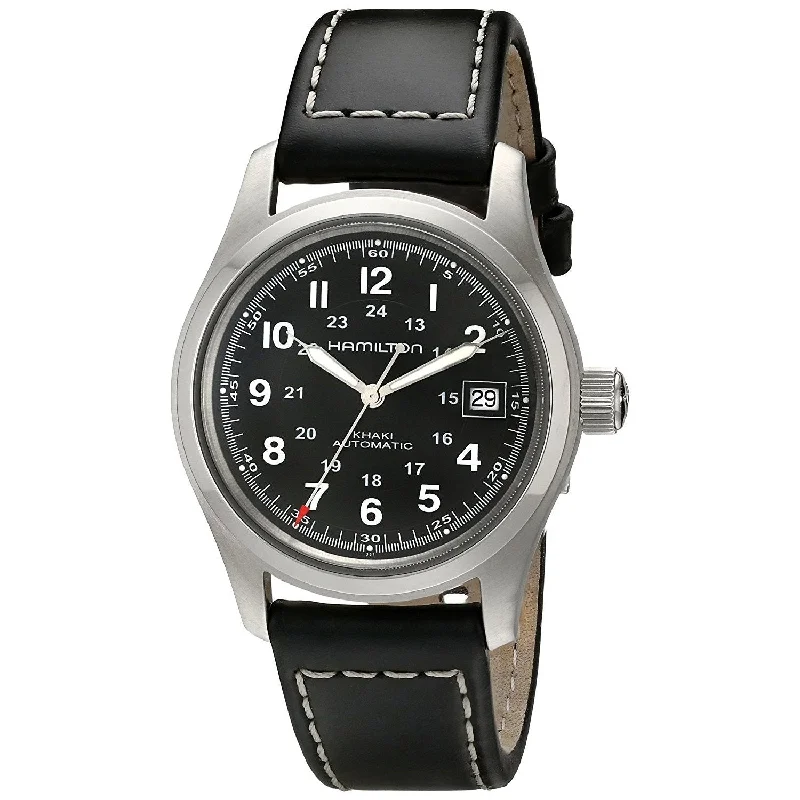 Hamilton Men's H70455733 Khaki Field Automatic Black Leather Watch