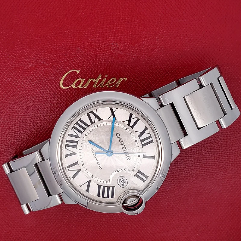 Cartier Ballon Bleu 42mm Silver Roman Steel Watch W69016Z4 3765 Papers