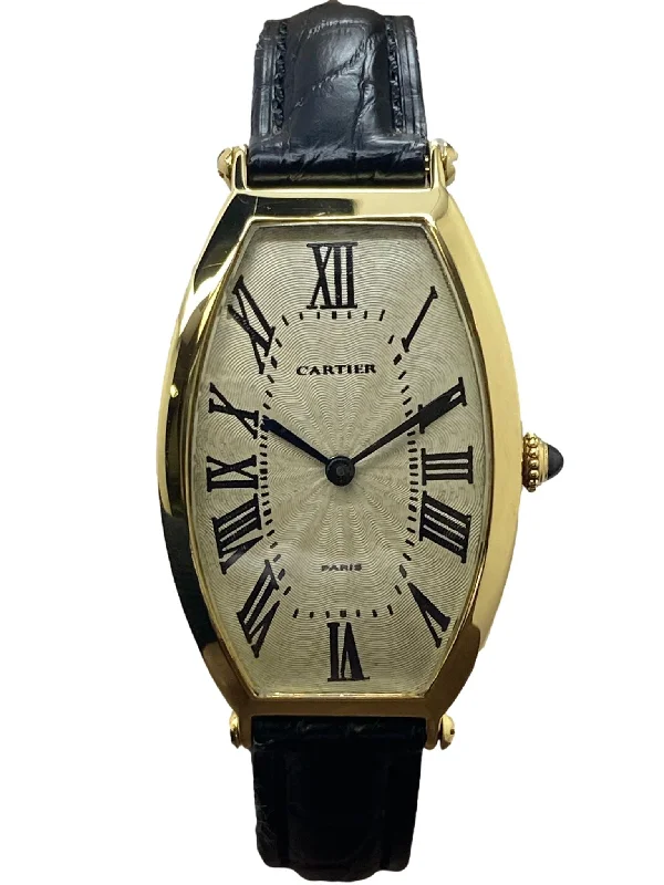 Cartier 18K Yellow Gold Tonneau Paris Silver Dial Manual winding Watch