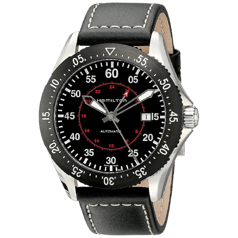 Hamilton Men's H76755735 Khaki Aviation Automatic Black Leather Watch