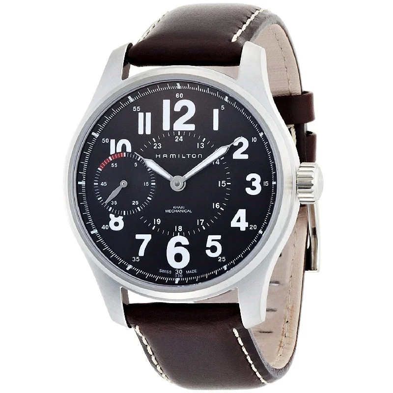 Hamilton Men's H69619533 Khaki Field Dual Time Hand Wind Mechanical Brown Leather Watch