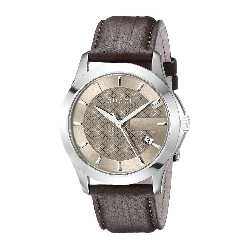 Gucci Men's YA126403 G-Timeless Brown Leather Watch