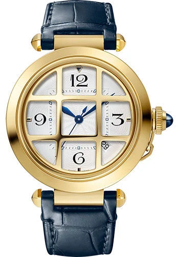 Cartier Pasha de Cartier Watch - 41 mm Yellow Gold Case - Silver Dial - Blue Leather Strap and Second Gray Alligator Leather Strap - WGPA0019