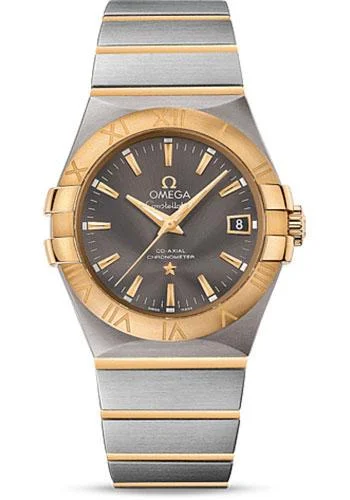 Omega Constellation Co-Axial Watch - 35 mm Steel Case - 18K Yellow Gold Bezel - Grey Dial - 123.20.35.20.06.001