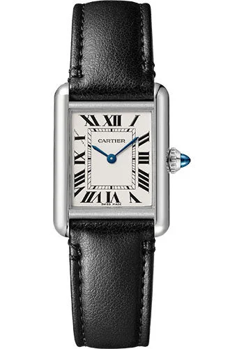 Cartier Tank Must Watch - 29.5 mm x 22 mm Steel Case - Silvered Dial - Black Strap - WSTA0060