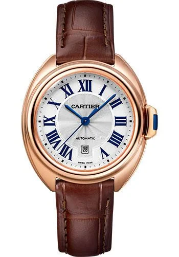 Cartier Cle de Cartier Watch - 31 mm Pink Gold Case - Silver Dial - Brown Alligator Strap - WGCL0010