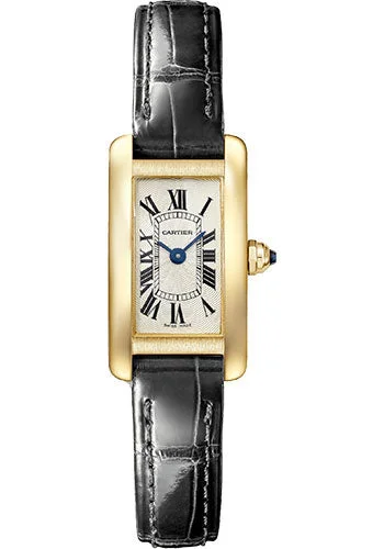 Cartier Tank AmŽricaine Watch - 27.00 mm x 15.20 mm Yellow Gold Case - Silver Dial - Black Leather Strap - WGTA0038