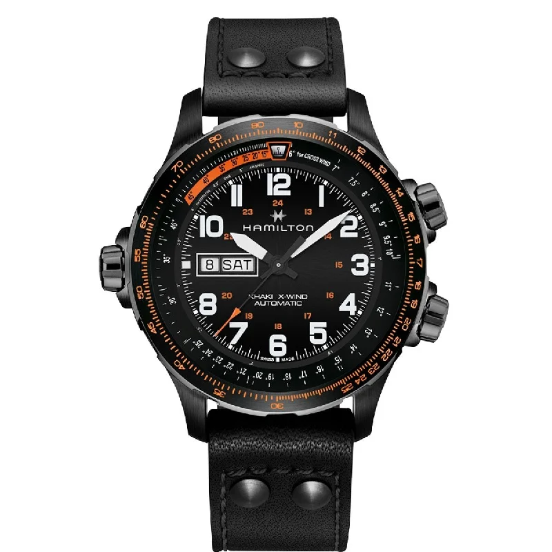 Hamilton Men's H77785733 Khaki Aviation X-Wind Black Leather Watch