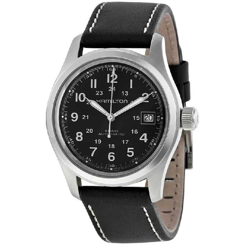 Hamilton Men's H70455863 Khaki Field Automatic Black Leather Watch