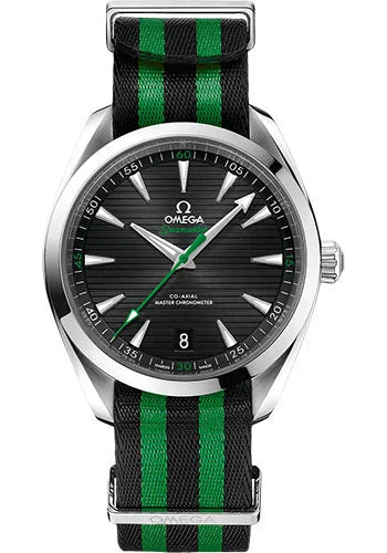 Omega Aqua Terra 150M Co-Axial Master Chronometer Golf Edition Watch - 41 mm Steel Case - Black Dial - Black And Green Striped Nato Strap - 220.12.41.21.01.002