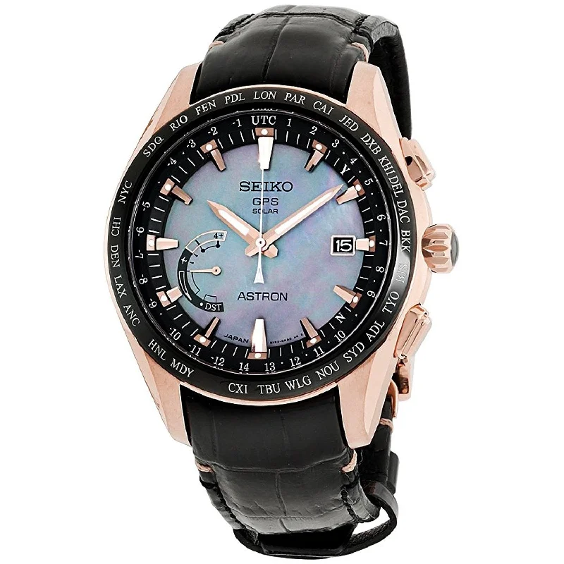 Seiko Men's SSE105 Astron GPS Solar Novak Djokovic Limited Edition World Time Black Leather Watch