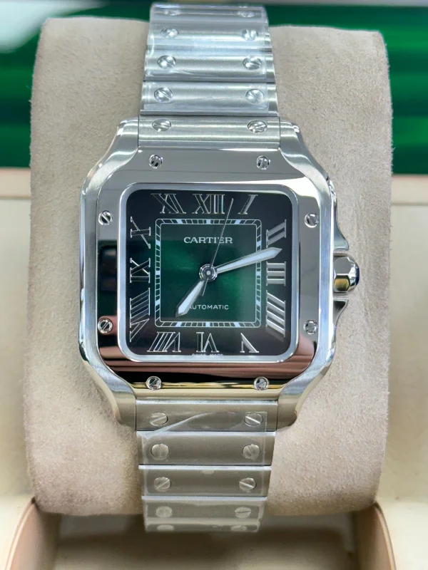 Cartier Santos WSSA0061 Medium Size Green Dial Box and Papers UNWORN