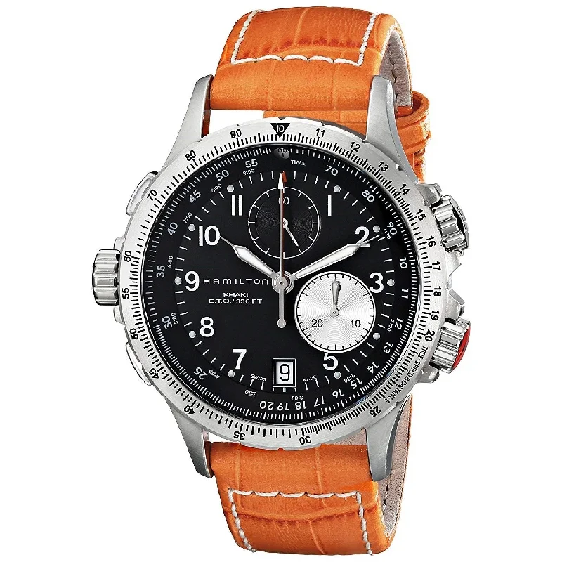 Hamilton Men's H77612933 Khaki  Chronograph Orange Leather Watch