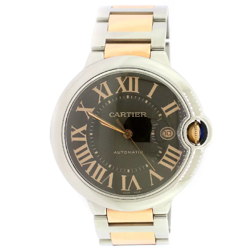 Cartier Ballon Bleu 42mm 2-Tone Rose Gold/Steel Watch/Chocolate Roman Dial/Box/Booklet