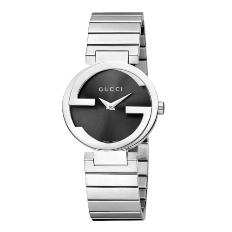 Gucci Watch Interlocking G Ladies 37mm Silver Black YA133307