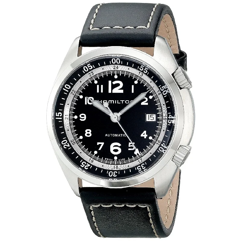 Hamilton Men's H76455733 Khaki Aviation Automatic Black Leather Watch