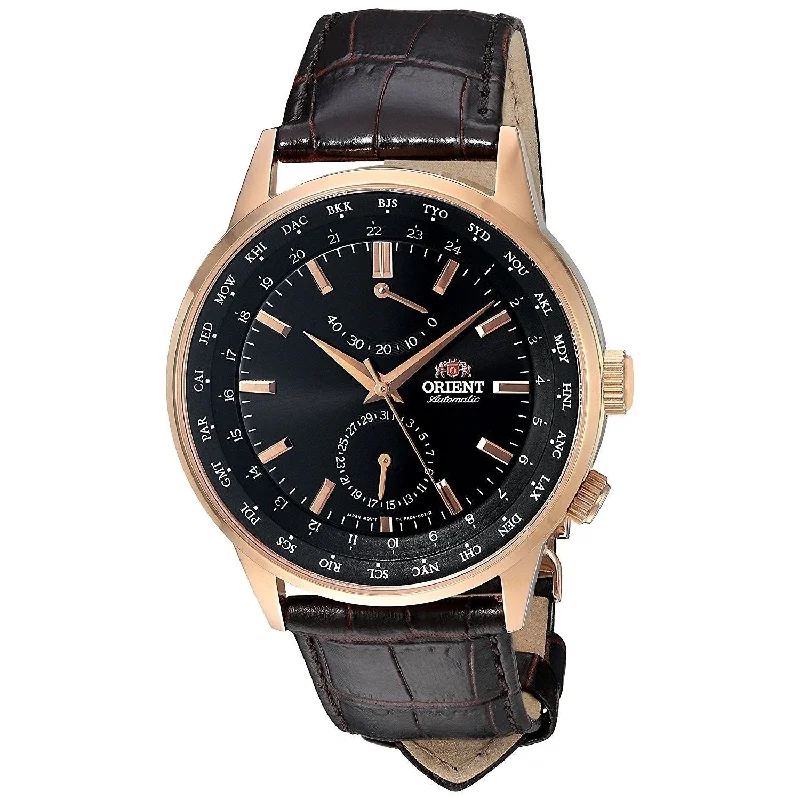 Orient Men's FFA06001B0 Adventurer Chronograph Automatic World Time Brown Leather Watch