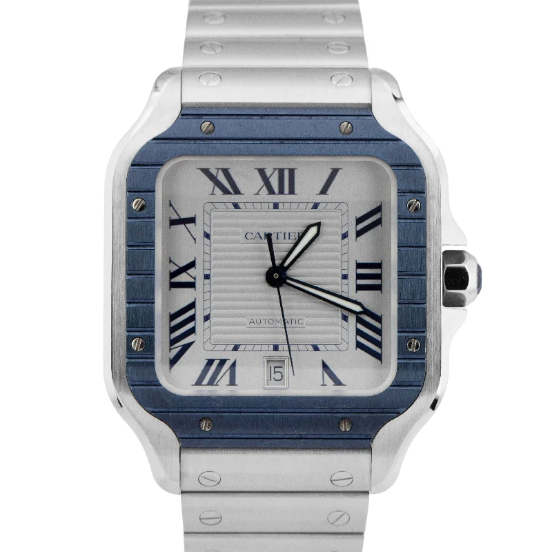 2022 PAPERS Cartier Santos 40mm BLUE PVD Stainless Steel Watch 4072 WSSA0047