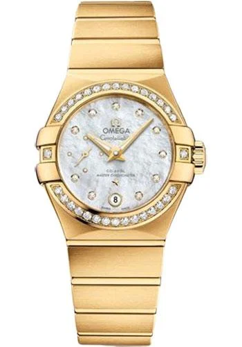 Omega Constellation Co-Axial Master CHRONOMETER Small Seconds Petite Seconde Watch - 27 mm Yellow Gold Case - White Mother-Of-Pearl Diamond Dial - 127.55.27.20.55.002