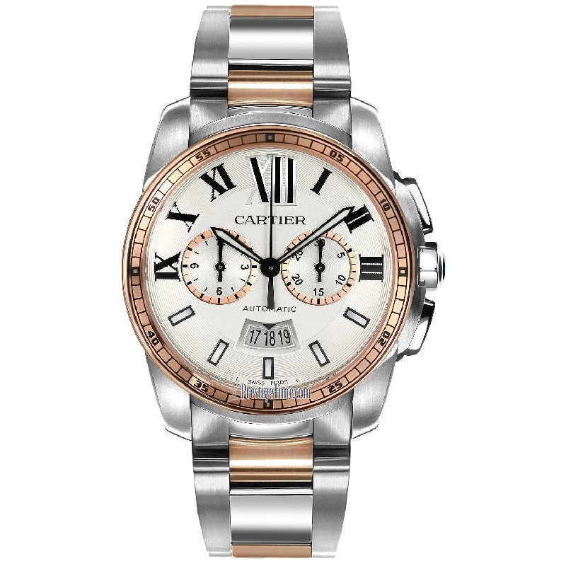 Cartier Men's W7100042 Calibre de Cartier 18Kt Pink Gold Chronograph Automatic Two-Tone Stainless Steel Watch