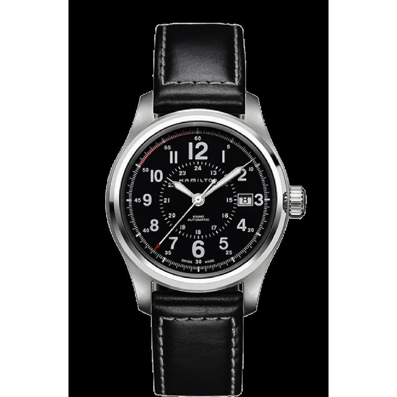 Hamilton Men's H70595733 Khaki Field Black Leather Watch