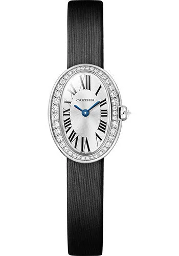 Cartier Baignoire Watch - 25.3 mm x 20.79 mm White Gold Diamond Case - Black Brushed Calfskin Leather Strap - WJBA0026