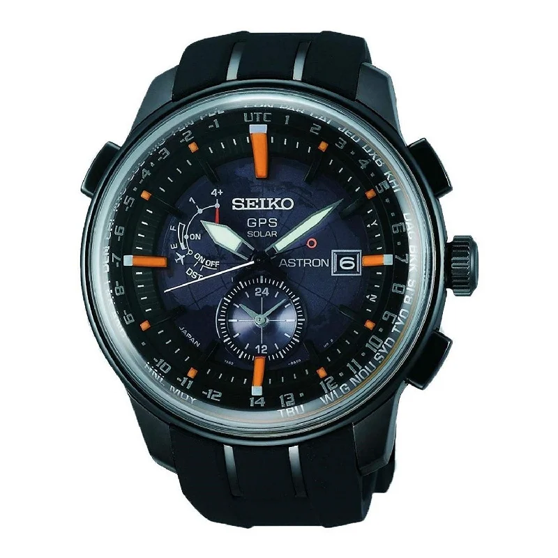 Seiko Men's SAS035 Astron GPS Solar World Time Black Silicone Watch