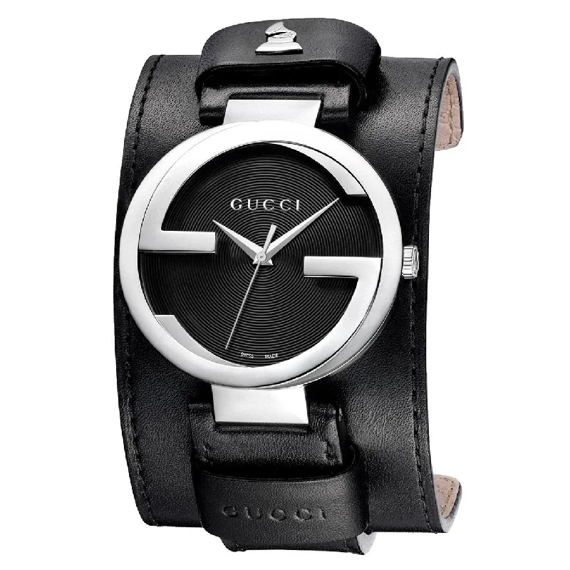 Gucci Men's YA133201 G-Interlocking Grammy XL Black Leather Watch