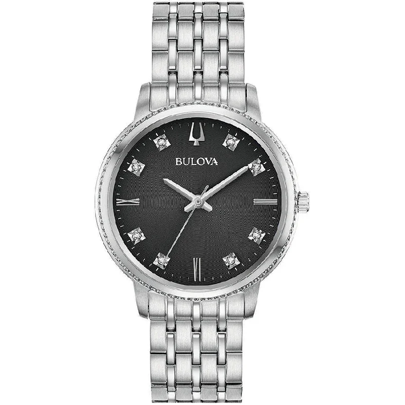 Bulova Ladies 96P205 Diamonds Black Dial Watch