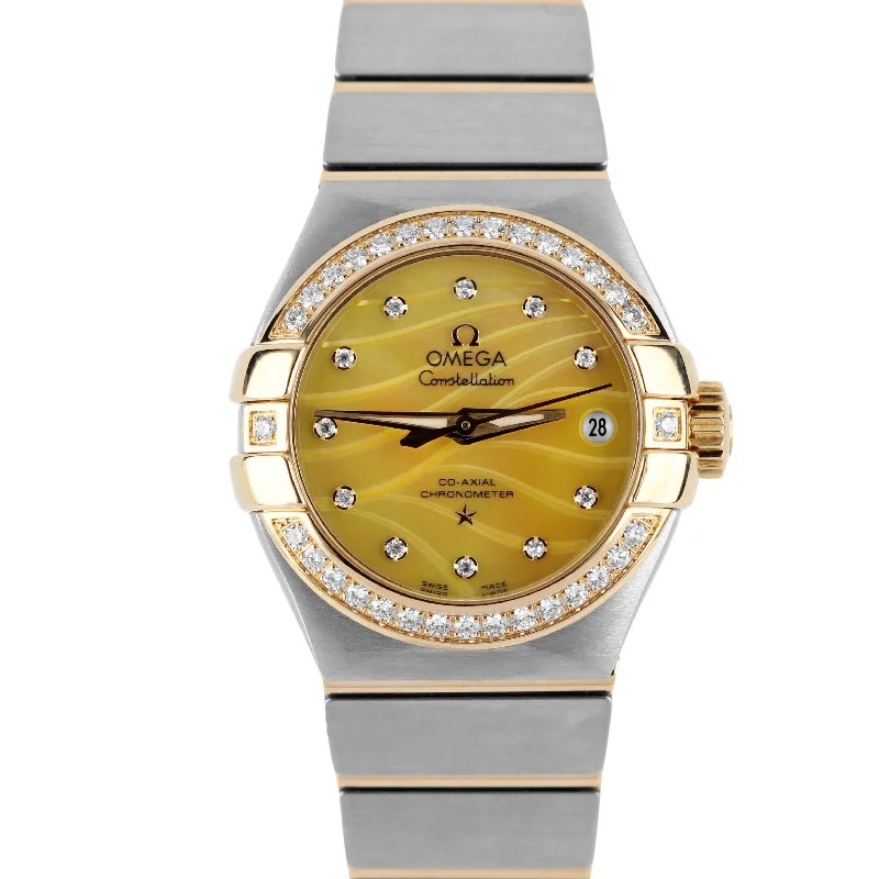 Omega Constellation PAPERS 18k Gold DIAMOND Yellow MOP 27mm 123.25.27.20.57.002