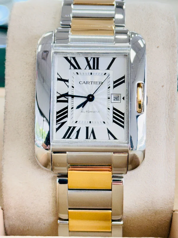 Cartier Tank Anglaise LARGE 18K Rose Gold Steel Silver DIal W5310007 MINT